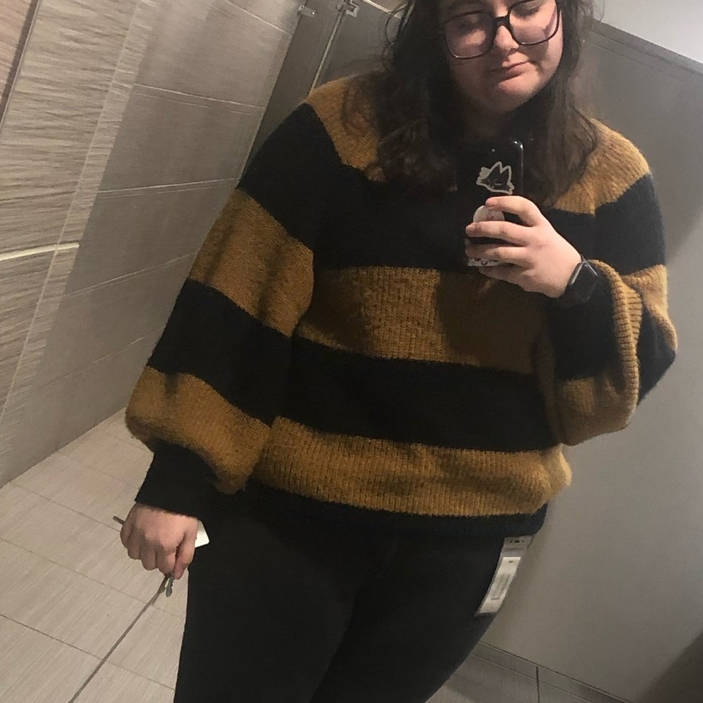 Who What Wear XXL Yellow and Black Striped Sweater